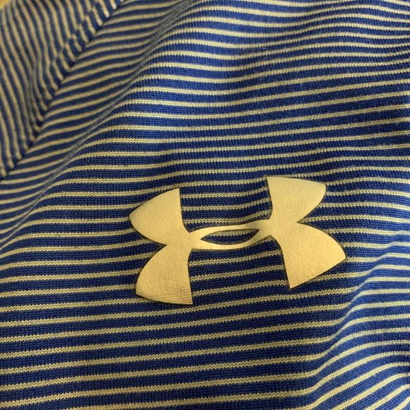 Under Armour Womens S Top Loose Heat Gear 3/4 Zip Blue Stripe Long Sleeve Active - Picture 8 of 12